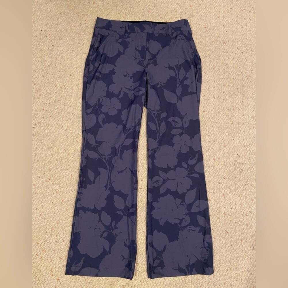 SPANX Navy and Light Purple Floral Flair Pants Size LG